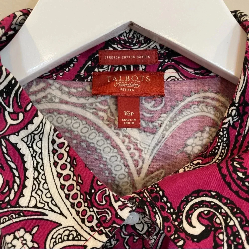 Talbots Haberdashery Button Down Blouse Stretch Paisley Size 16 Petite - Picture 2 of 5